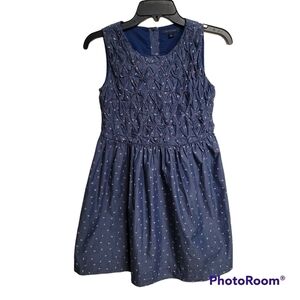 Tommy Hilfiger Blue Chambray Polka Dot Fit & Flare Textured Sleeveless Dress 14